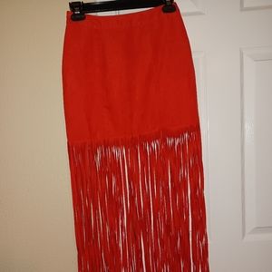 Red Midi Fringe Skirt